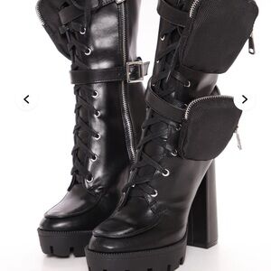 Fashion Nova Black High-Heel Lace-Up Boots